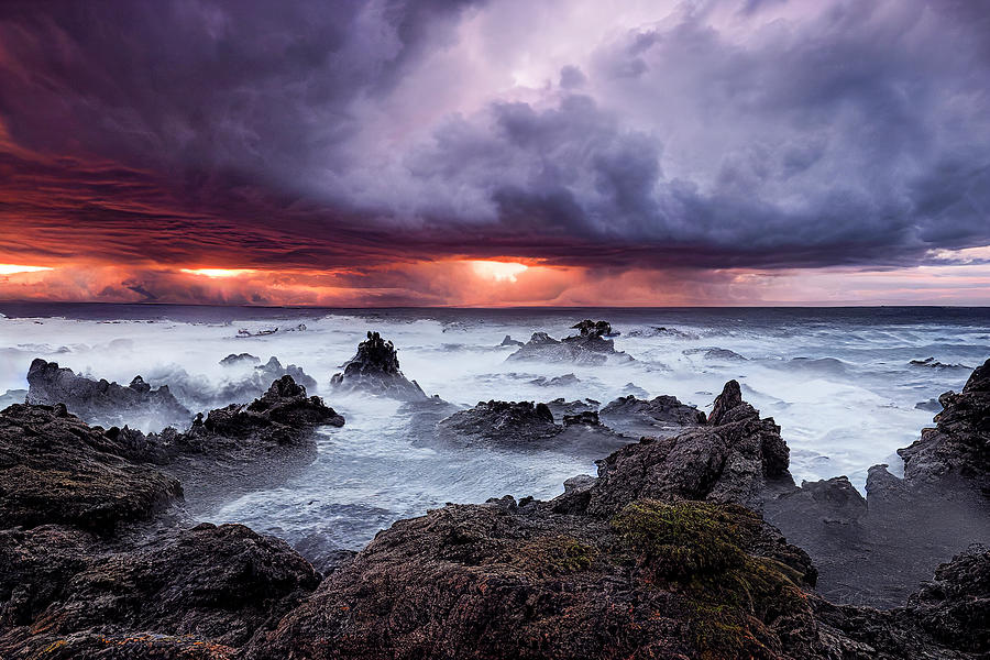 Dramatic Sunset Oregon Coast Digital Art by Bill Posner