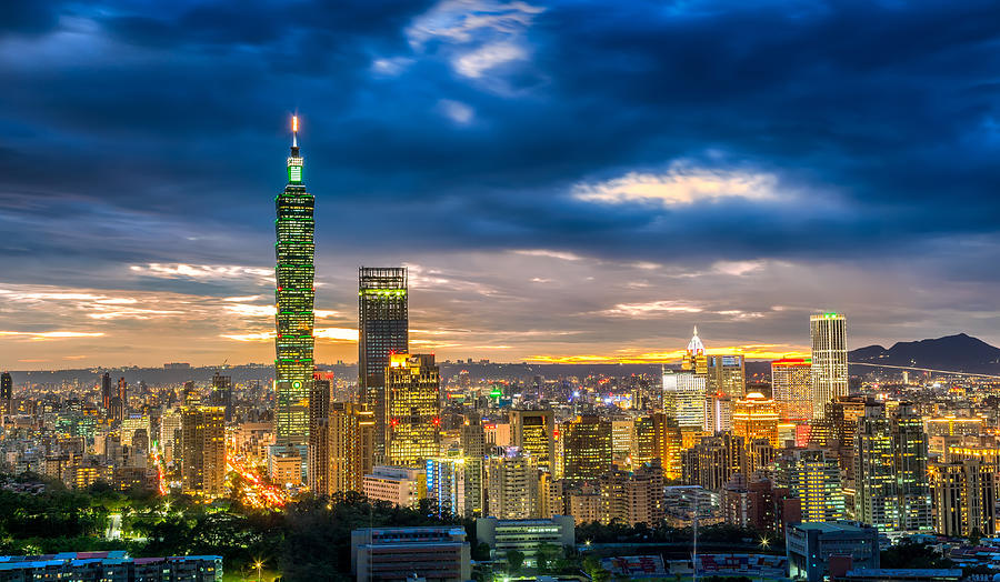 Dramatic urban cityscape of Taipei in sunset in Taiwan Photograph by GoranQ