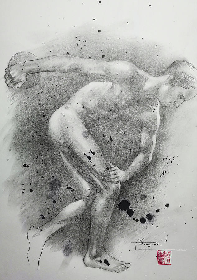 Drawing  Discus thrower#20214 Drawing by Hongtao Huang
