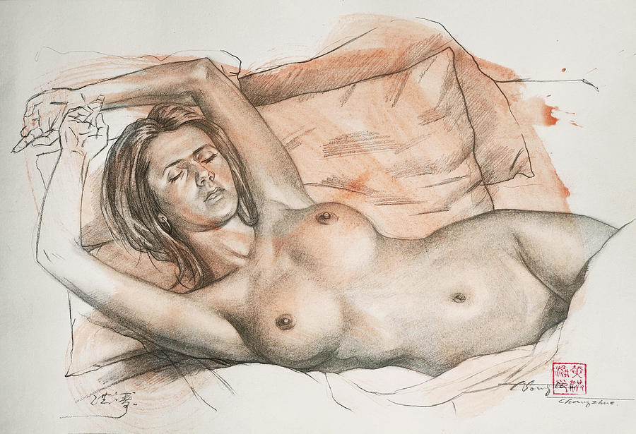 Female Nude Drawing - Drawing Female nude #20215 by Hongtao Huang.