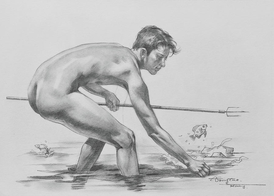 Drawing  Fishing #20901 Drawing by Hongtao Huang