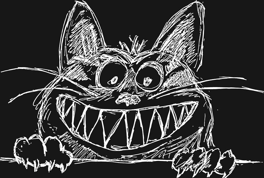 Drawing Funny Cat Chalk Drawings, Hand Drawn Chalk Sketch Of A Crazy Cool  Cat, Clipart Tribal Cat Drawing by Mounir Khalfouf - Fine Art America