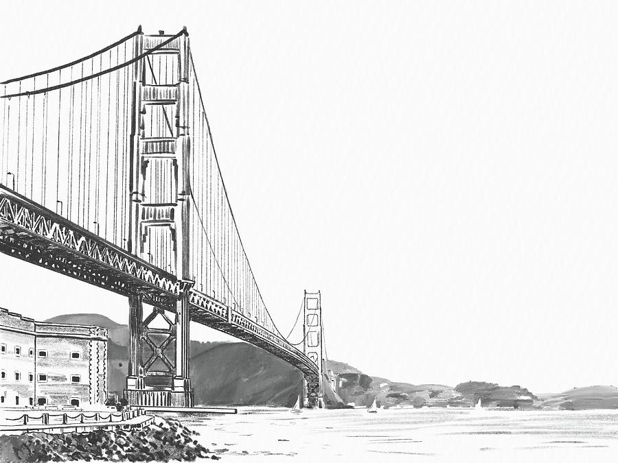 Drawing Golden Gate Bridge Drawing by Masha Batkova