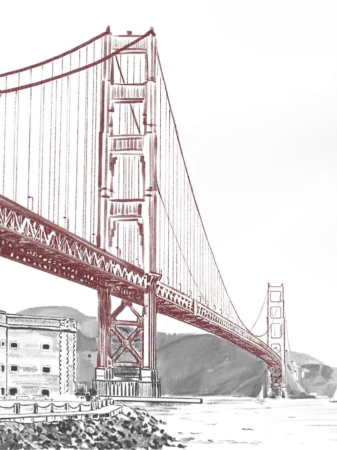 Drawing Golden Gate Bridge. Red Drawing by Masha Batkova