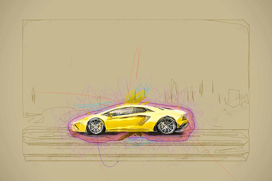 Drawing Lamborghini Aventador S 2017 Yellow Supercar Cars Colorful