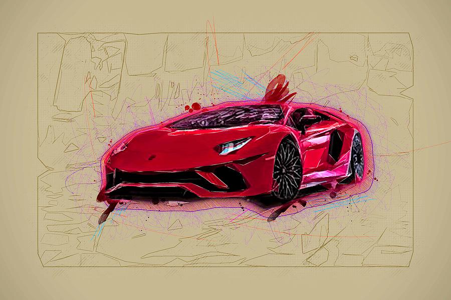 Drawing Lamborghini Aventador S Street Supercars 2019 Cars Red Italian ...