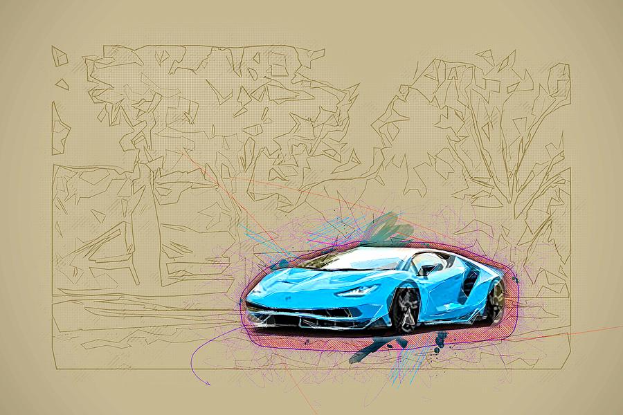 Drawing Lamborghini Centenario 2017 Lp 770 Supercar Blue Italian Sports 