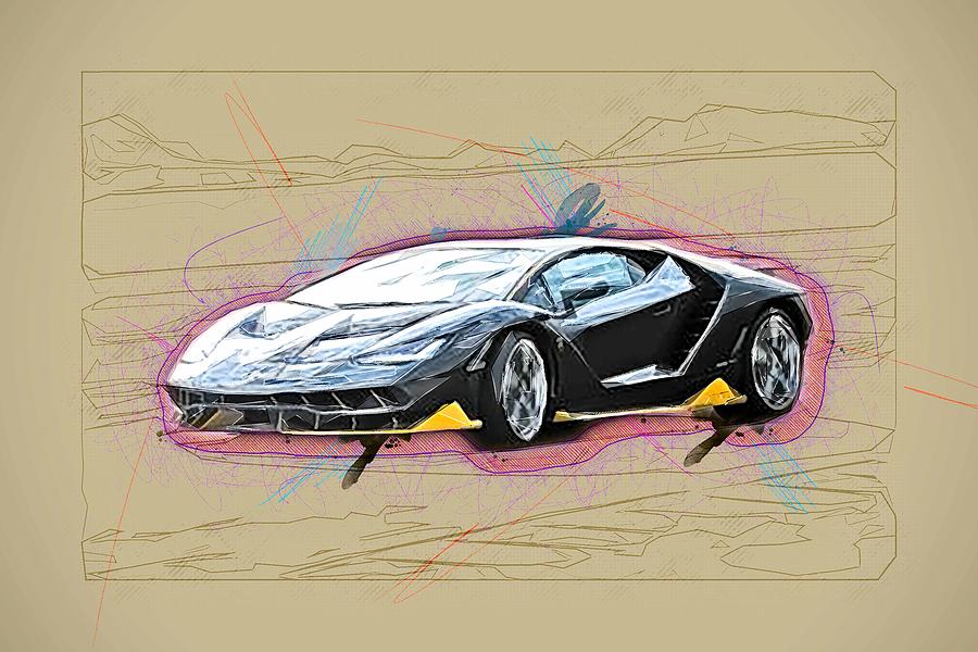 Drawing Lamborghini Centenario Limited Car Four Wheel Drive Supercar ...