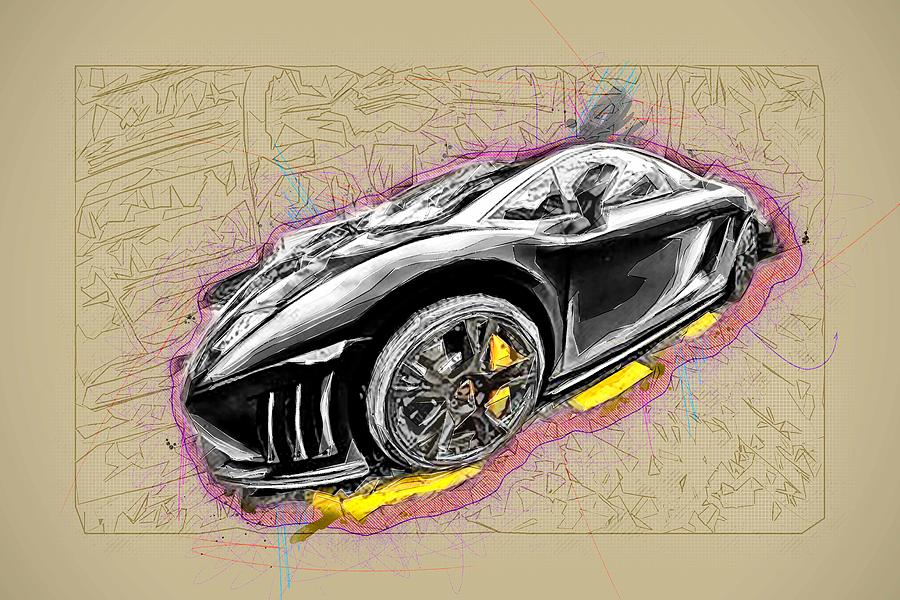 Drawing Lamborghini Gallardo Supercars Street Monochrome Hypercars ...