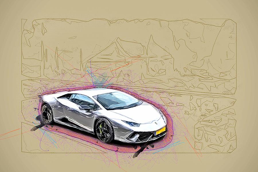 Drawing Lamborghini Huracan 2017 Gray Sports Coupe Racing Car Italian ...