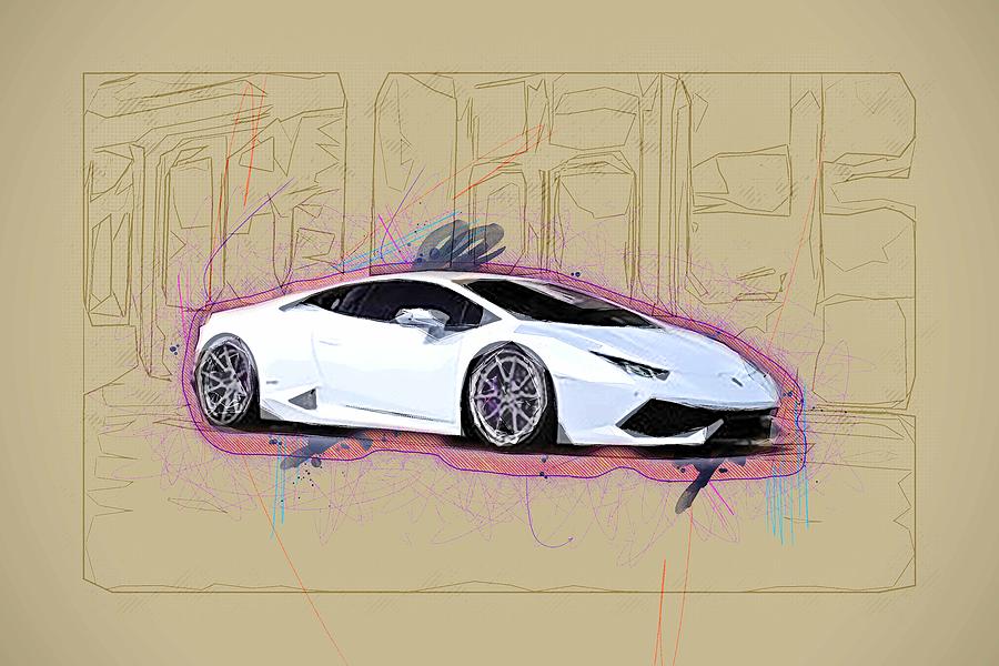 Drawing Lamborghini Huracan 2018 An33 Anrky Wheels White Sports Coupe ...