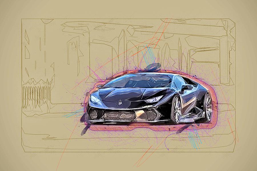 Drawing Lamborghini Huracan 2018 Black Supercar Sports Coupe Tuning ...