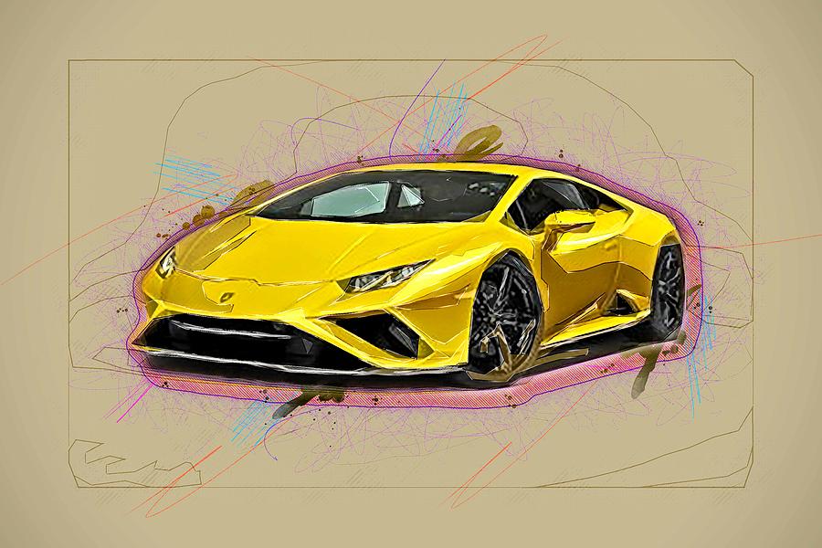 Drawing Lamborghini Huracan Evo Rwd 2020 Luxury Sports Coupe Golden ...