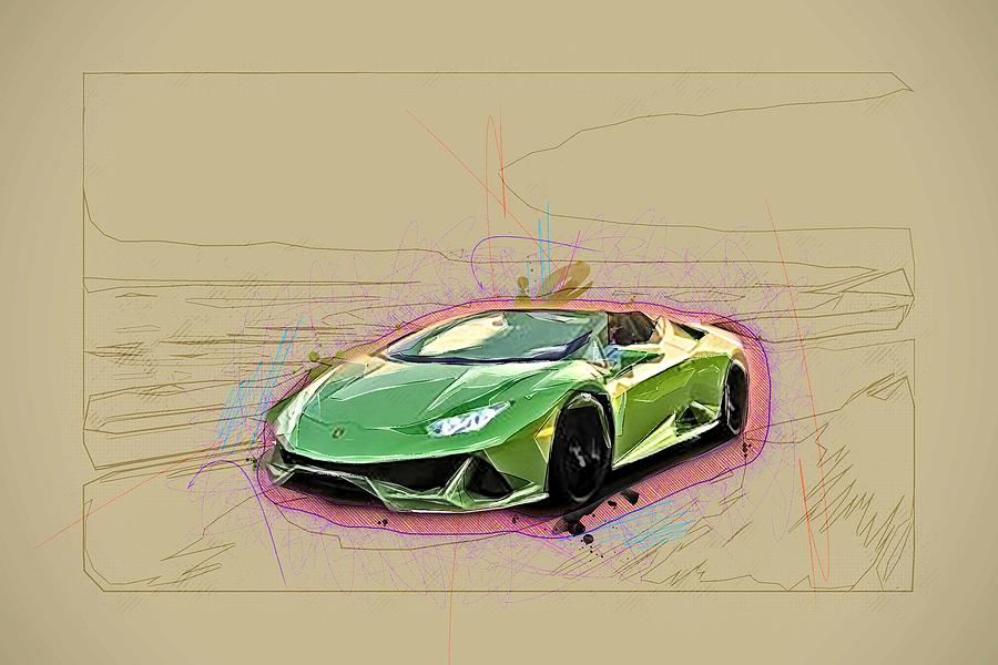 Drawing Lamborghini Huracan Evo Spyder 2019 Green Sports Coupe Roadster ...