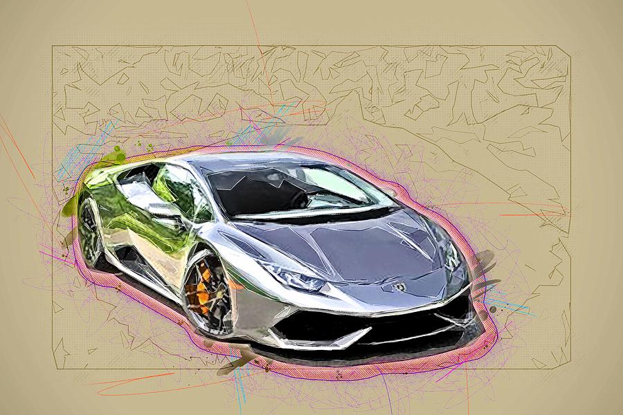 Drawing Lamborghini Huracan Lp 610 4 2016 Supercar Gray Colorful ...