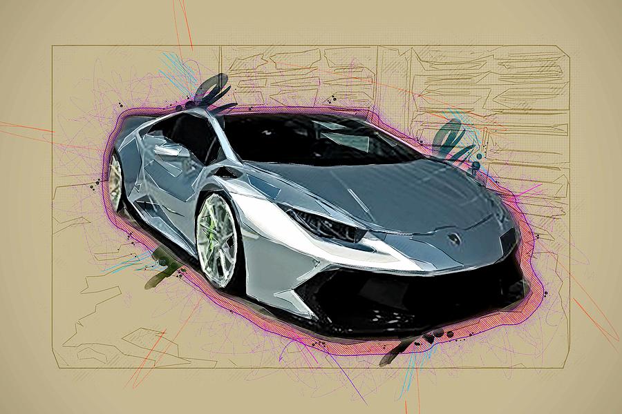 Drawing Lamborghini Huracan Silver Sport Car Tuning Supercar Green ...