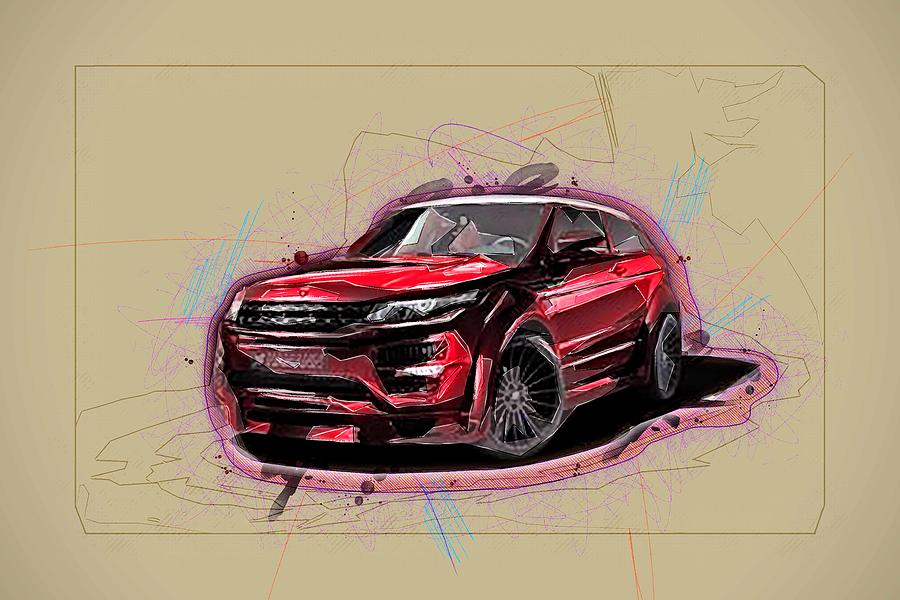 Drawing Land Rover Range Evoque Hamann Red Tuning Colorful Abstract ...