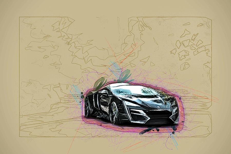 Drawing Lykan Hypersport 2016 Black Supercar Hypercar Colorful Abstract 