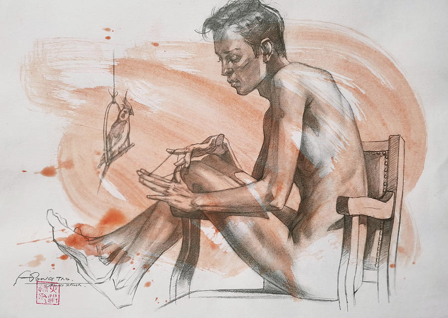 Drawing  male nude #20214 Drawing by Hongtao Huang