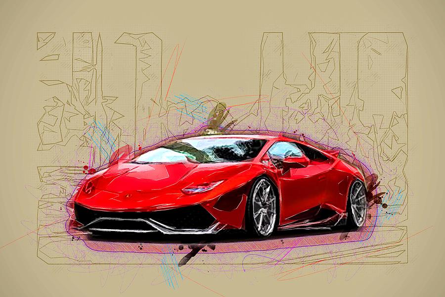 Drawing Matte Red Wrapped Adv1 Wheels Lamborghini Supercar Metallic ...