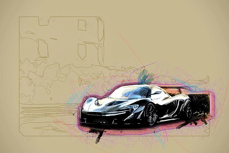 Drawing Mclaren P1 Sports Car Supercar Black Colorful Abstract Artwork ...