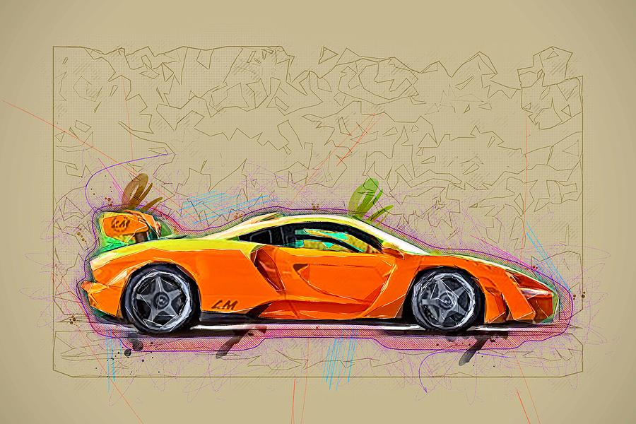 Drawing Mclaren Senna Lm 2020 Orange Sports Car Hypercar Tuning British Cars Colorful Abstract 0202