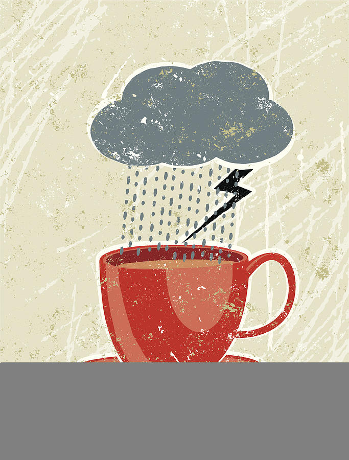 Drawing of a thundercloud raining into a red cup Drawing by Mhj
