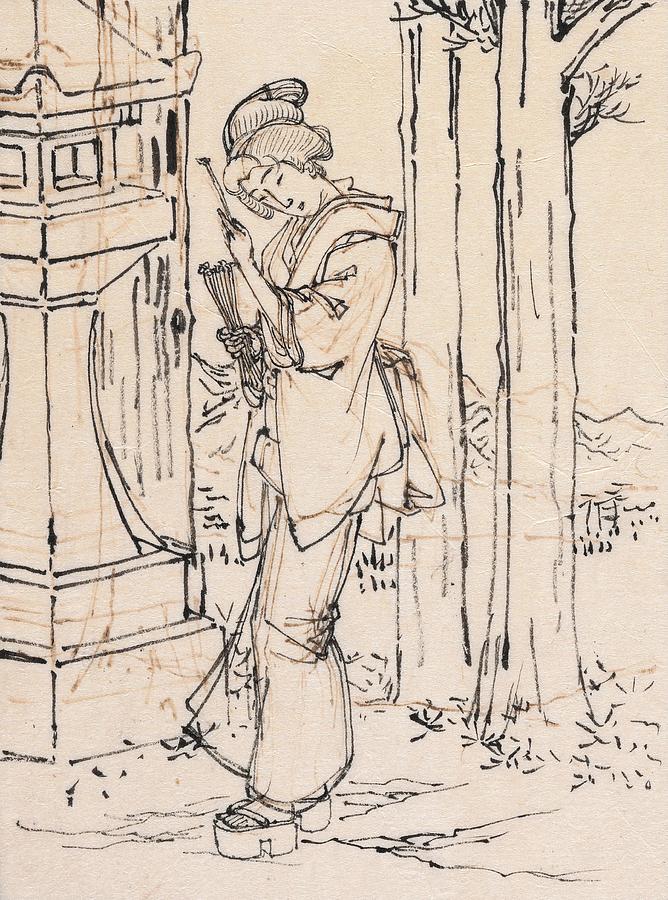 Drawing of a Young Woman Standing by a Stone Lantern Yoshitoshiabout  Painting by MotionAge Designs