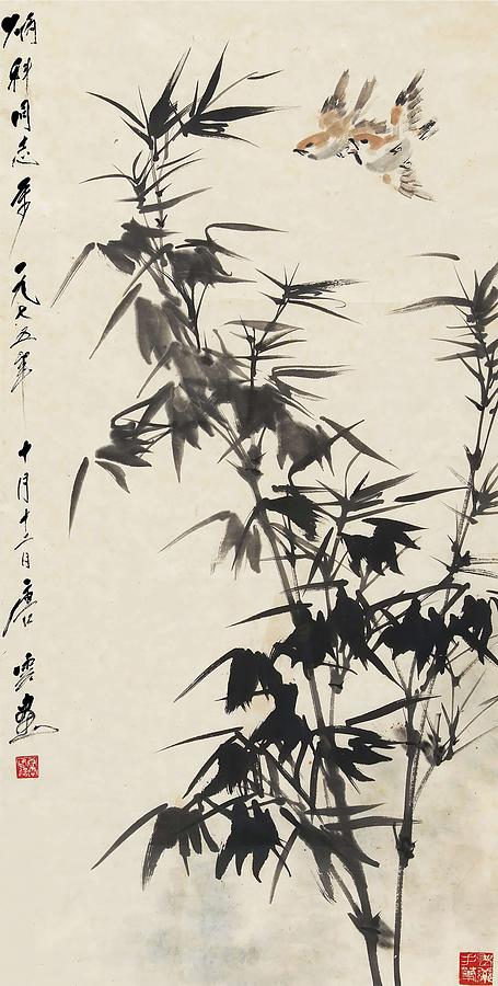 Tang Painting - Drawing Of Bamboo Flying Birds In by Tang Yun Tang Painting - Drawing Of Bamboo Flying Birds In by Tang Yun