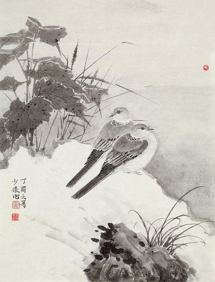 Zhao Painting - Drawing Of Double Birds In by Zhao Xiao Yan Zhao Painting - Drawing Of Double Birds In by Zhao Xiao Yan