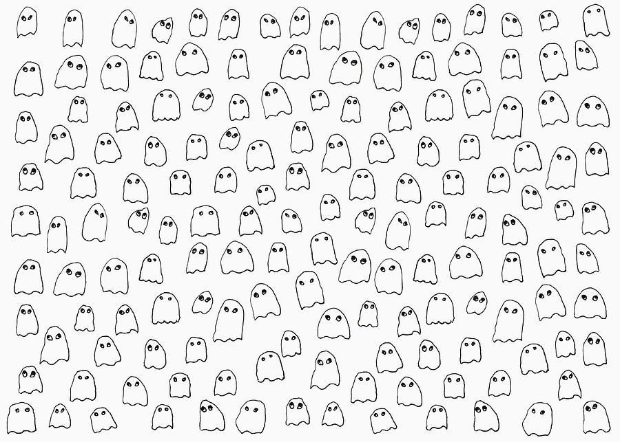 Drawing of small ghosts on white background Drawing by Josephine Artois