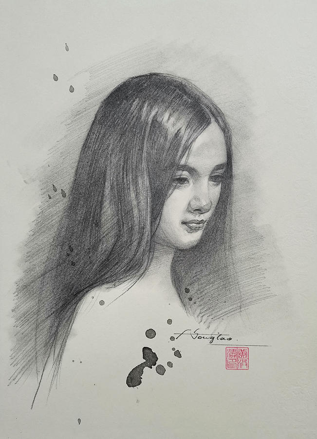 Drawing - Portrait of chinese girl #210317 Drawing by Hongtao Huang