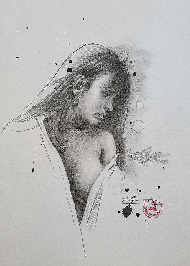 Drawing-portrait of girl#21101 Drawing by Hongtao Huang