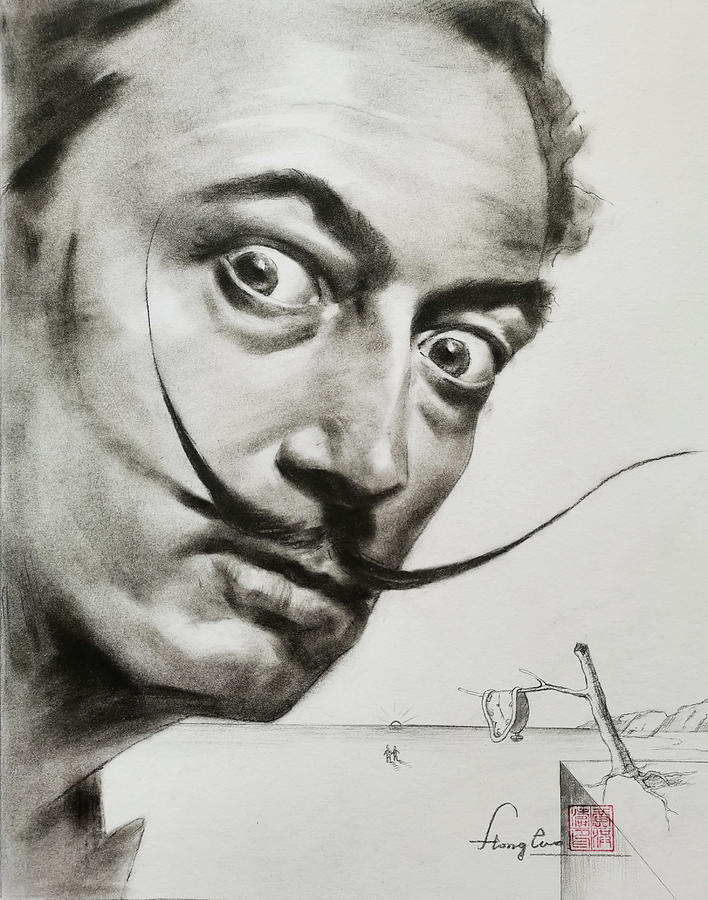 Drawing  Salvador Dali with the lover Drawing by Hongtao Huang