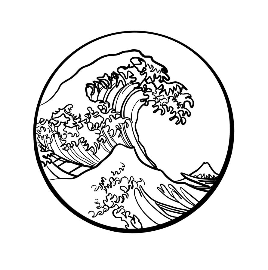 Drawing The Great Wave after Hokusai Mixed Media by Masha Batkova