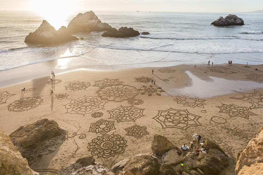 Drawings in the sand on the beach in San Francisco Photograph by Jonathan Clark