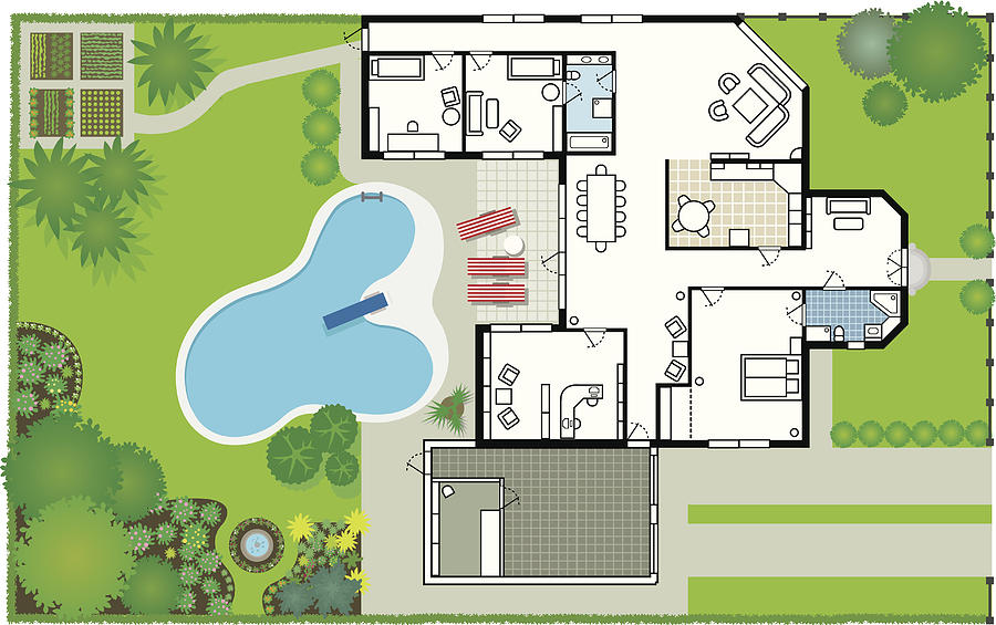 Dream house - blueprint (Vector & JPG) Drawing by Art-Y