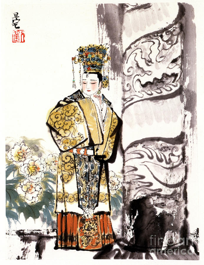 Dream of the Red Chamber - Woman Wearing Ornamental Gown Painting by Liu Danzhai