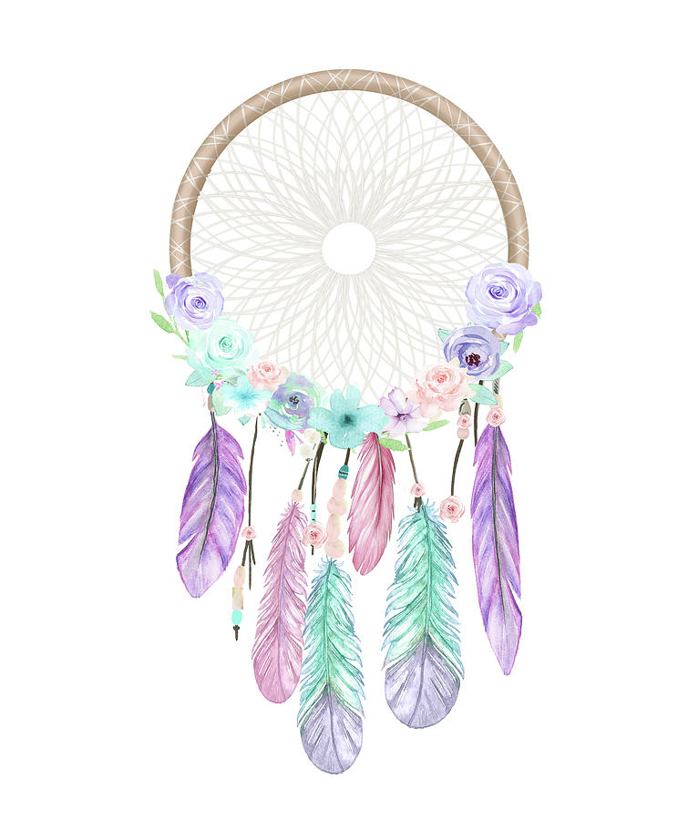 Feather Digital Art - Dreamcatcher Tribal Rainbow Feather by Pink Forest Cafe