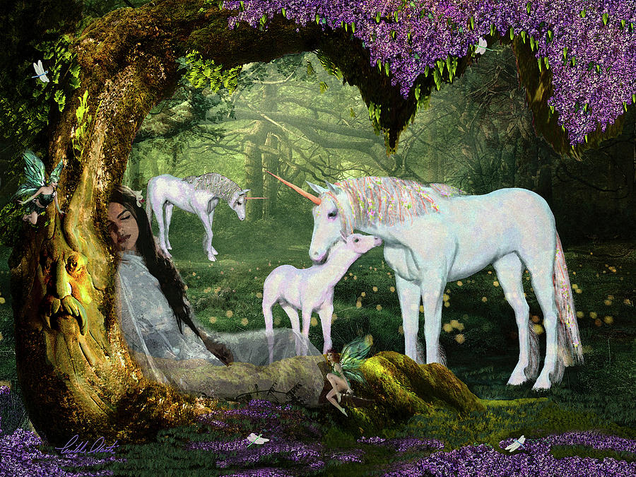 Unicorn Painting - Dreamer In Unicorn Forest by Michele Avanti