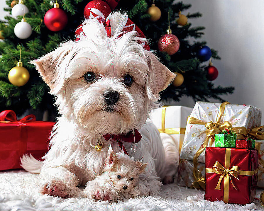 Dreaming of a White Yorkie Christmas Ai Art by AI Digital Dreaming of a White Yorkie Christmas Ai Art by AI Digital
