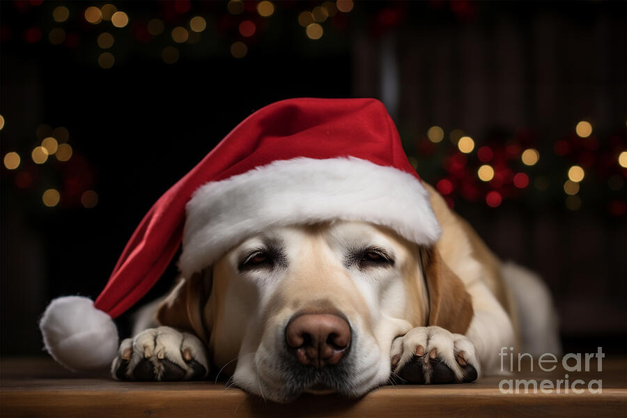 Dreaming of Christmas, Labrador Retriever dog portrait Photograph by Delphimages Photo Creations
