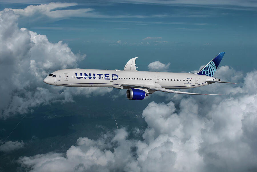 Dreamliner in the Clouds - United Airlines Boeing 787 Mixed Media by ...