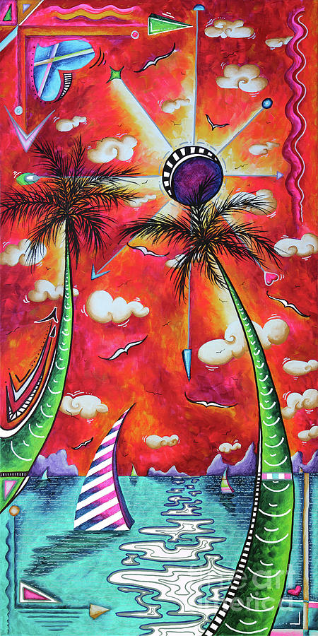 Dreams Await Bold Colorful Tropical Seascape Nautical Sunset Painting by MADART Painting by Megan Aroon