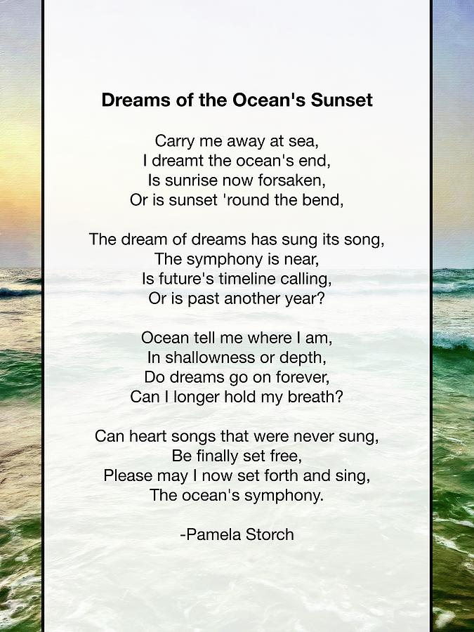 Sunset Digital Art - Dreams of the Oceans Sunset Poem by Pamela Storch