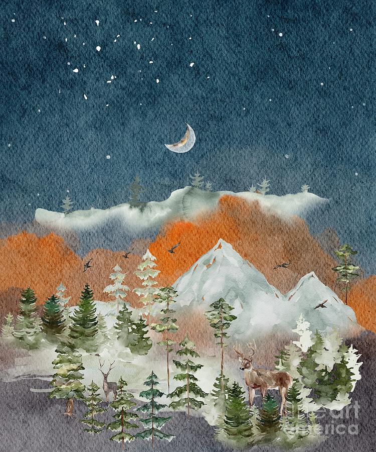 Dreams Sky At Night Blue and Orange Botanical Background Prints Digital Art by Aesha Mohamed