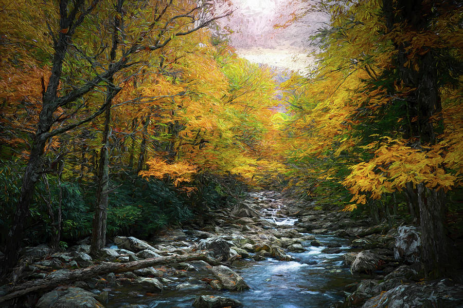 Dreamy Autumn River In The Smokies Painting by Dan Sproul