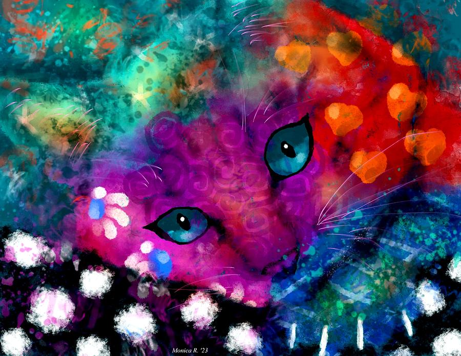 Dreamy Cat Abstract Impressionist Folk Art Kitty Digital Art by Monica Resinger