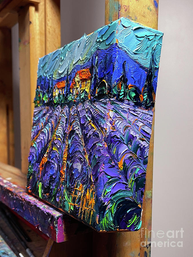 DREAMY FIELDS OF LAVENDER - 3D canvas painted edges right side Painting by Mona Edulesco