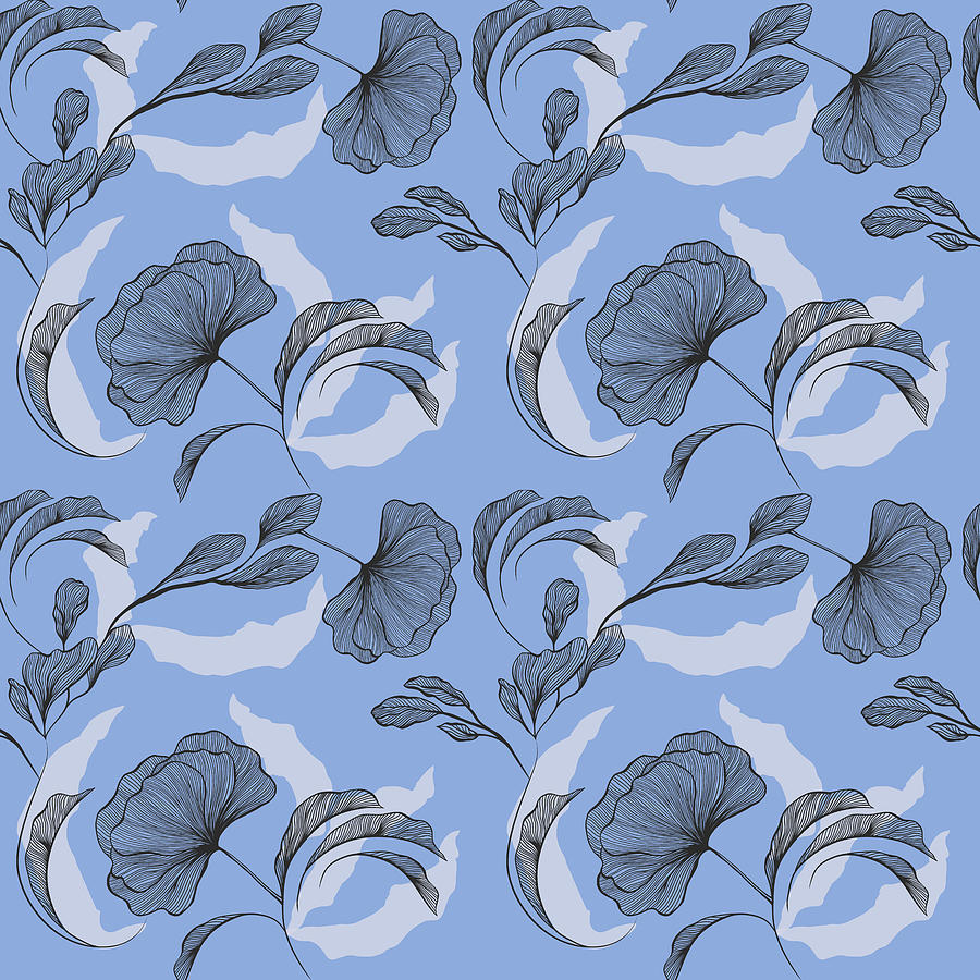 Dreamy Floral pattern - Cornflower Blue Digital Art by Studio Grafiikka